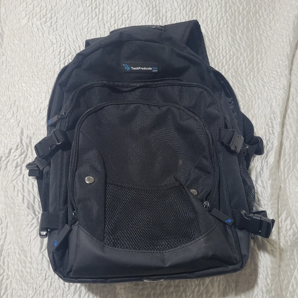 Black Tech Laptop Backpack 16” Work School Travel Minimalist Utility Bag